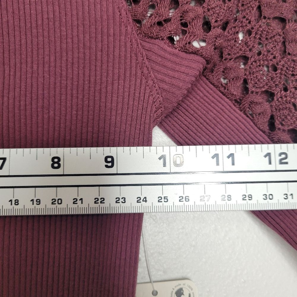 Free People clementine ribbed mixed media top in burgundy Size Medium Nwt - Picture 7 of 8